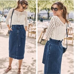 NWT Boden Cara Denim Paperbag Tie Midi Skirt